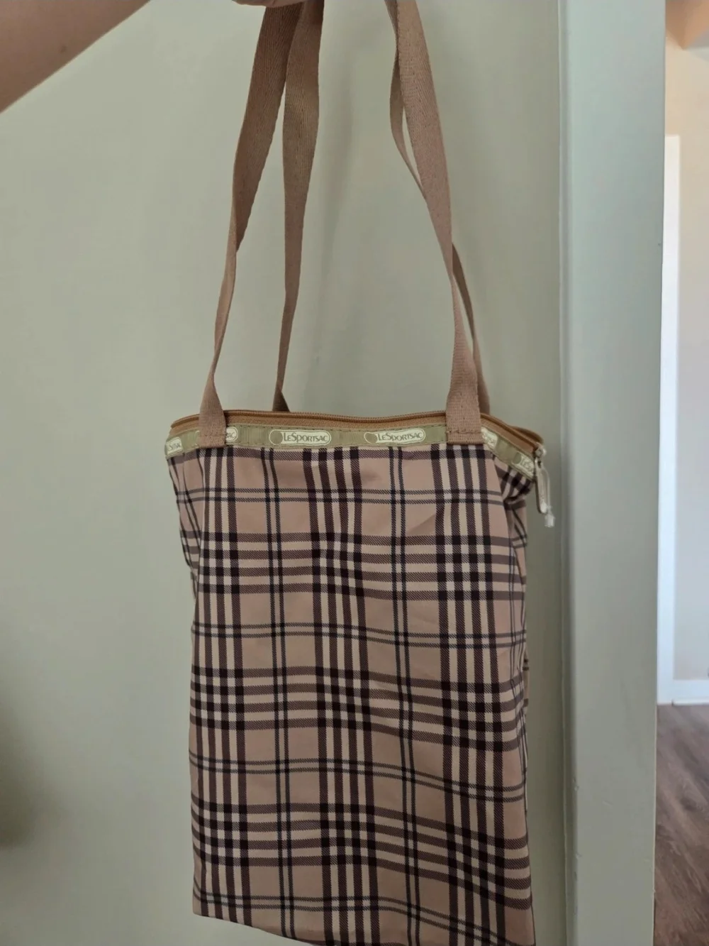 LeSportsac Vintage Plaid Tote Bag with Matching Pouch